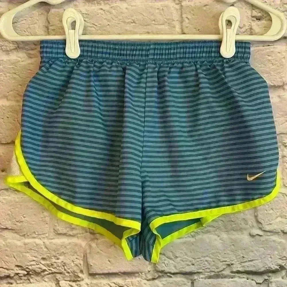 Nike Women's Athletic shorts blue stripe with bright green trim Size XS